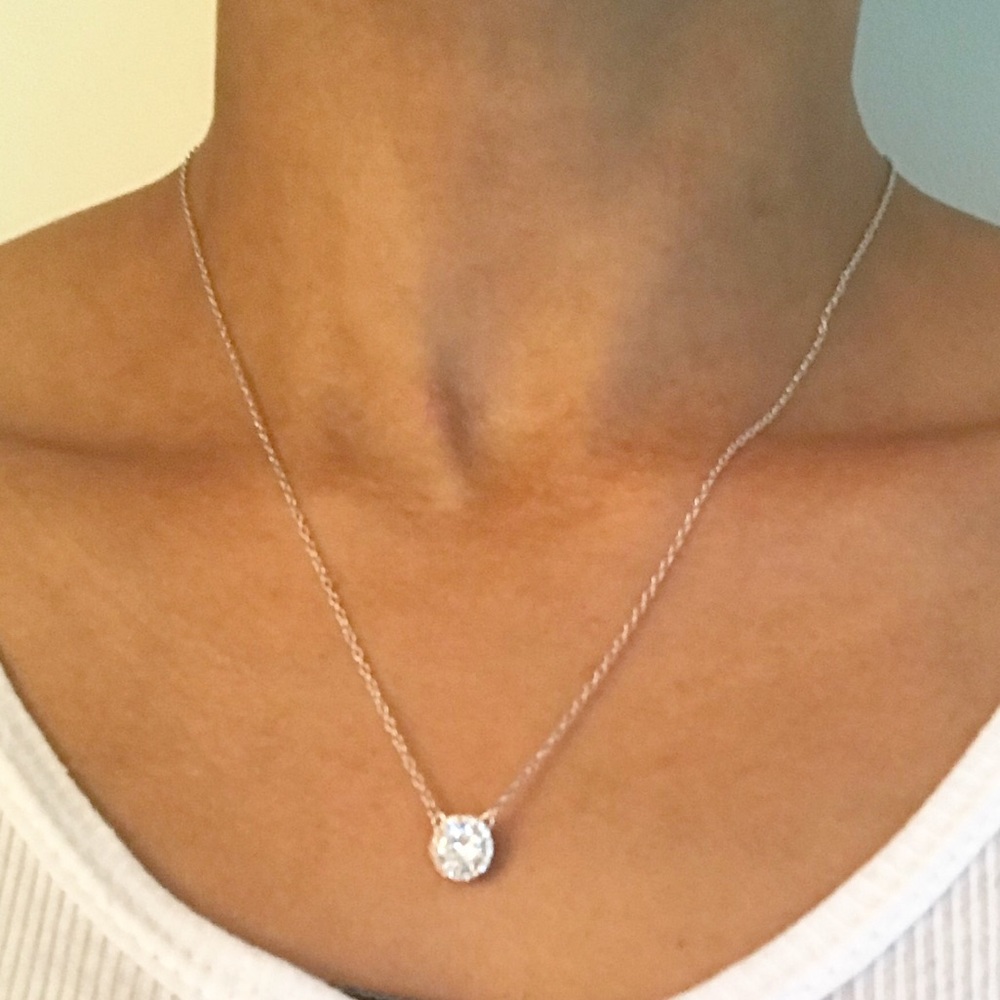 Sterling Silver Cz Halo Solitaire Necklace - Picture 8 of 8